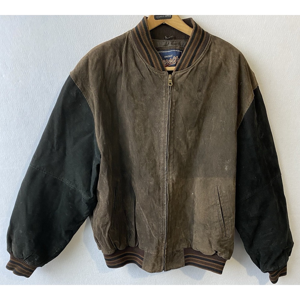 VTG Varsity‎ Princeton NJ Suede Leather XL Brown Bomber Jacket 90s